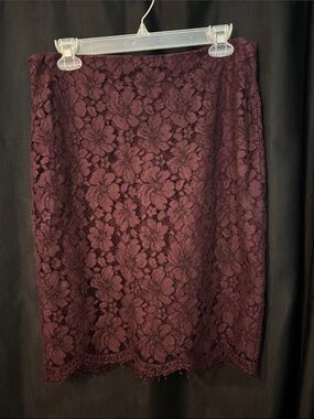 Ann Taylor Factory Plum Lace Pencil Skirt
